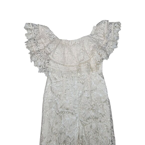 Lulus NWT waiting for forever cream Lace Off-The-Shoulder Jumpsuit Medium - Picture 7 of 8